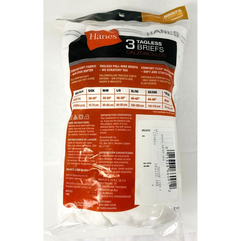 3 Mens Hanes White Cotton Briefs 2XL 44-46 Full Rise Big Slightly Imperfect 2014 - Picture 10 of 11